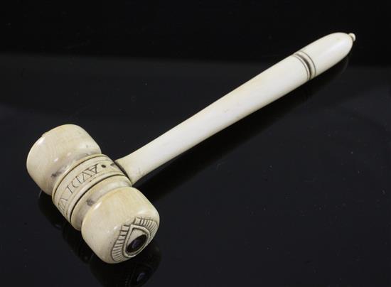 A Masonic ivory gavel, 5.5in.